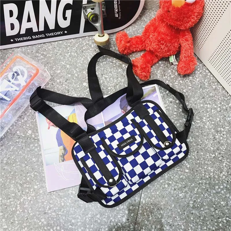 Blue Waist pack Мужская тактическая нагрудная сумка поясная сумка Уличная функция нагрудная сумка Регулируемый клетчатый узор модная Мужская Хип-Хоп сумка - Цвет: Blue Waist pack