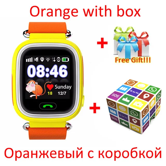 Детские gps умные часы Q90 Wifi сенсорный экран Детские умные часы SOS расположение вызова для детей безопасный анти-потеря монитор PK Q50 Q528 Q80 - Цвет: Orange with BOX