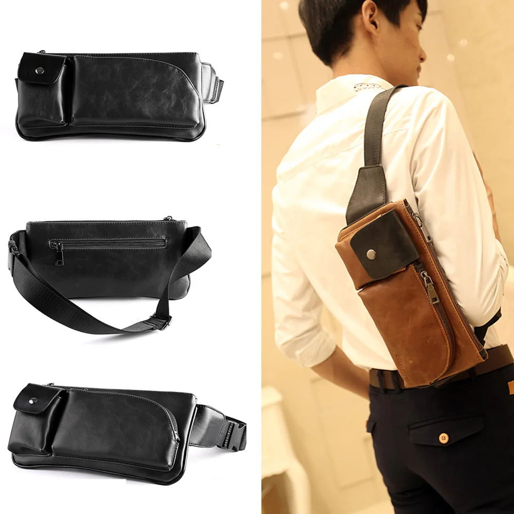 Для мужчин сумки через плечо груди сумка PU кожаная Мужская Один плечевой ремень