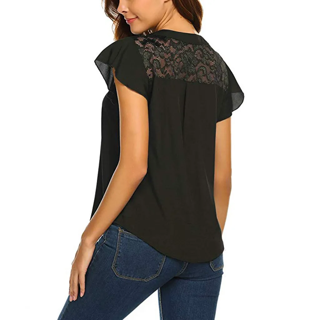 2019 летняя шифоновая блузка с оборками Кружевная туника рубашка модные