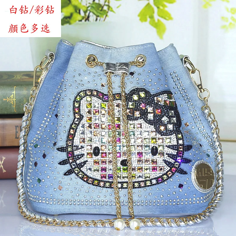 Модная Джинсовая Сумка-мешок высококачественные сумки на плечо с кошечкой