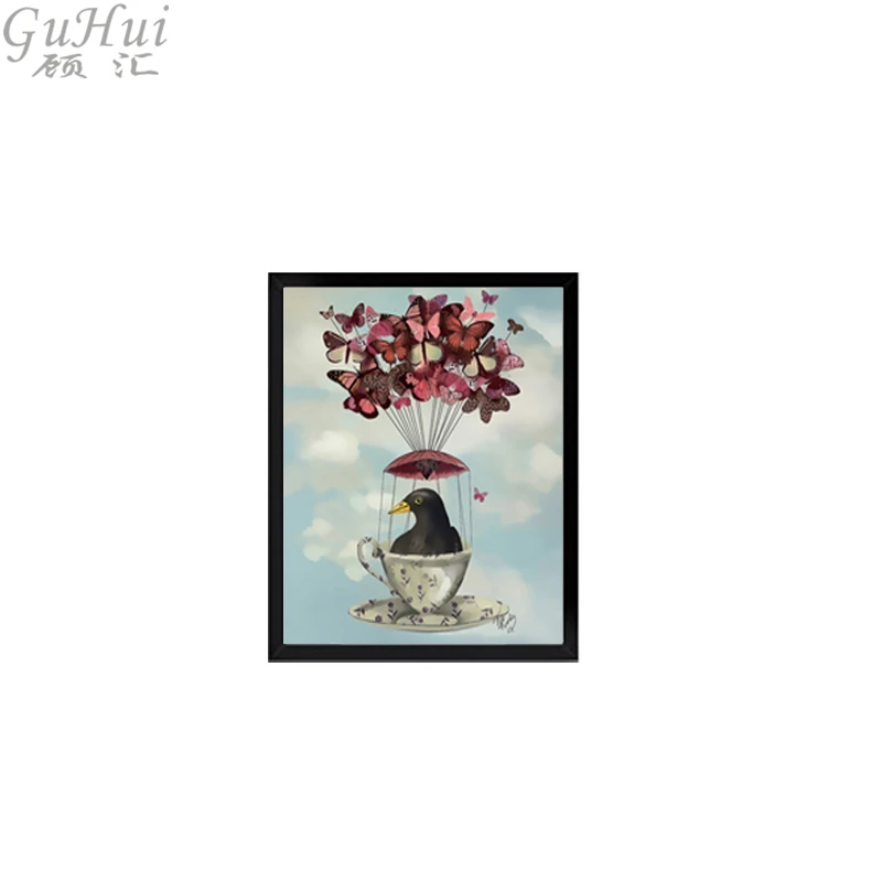 Wonderland Pilot Pig American Retro Canvas Painting Home Decor Raven Air Balloon Rabbit Art Poster Butterfly Wall Pictures | Дом и сад