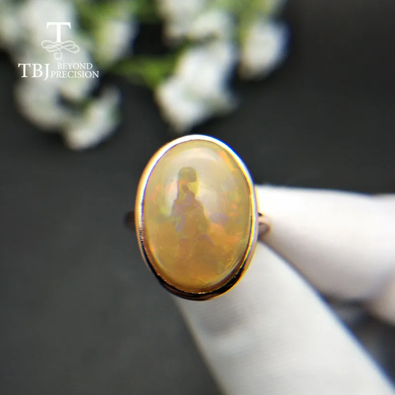TBJ, простой, натуральный желтый цвет 7.4ct кольцо с большим опалом 925 стерлингового серебра ювелирные украшения для женщин, хорошее ювелирное изделие, хороший подарок для жены