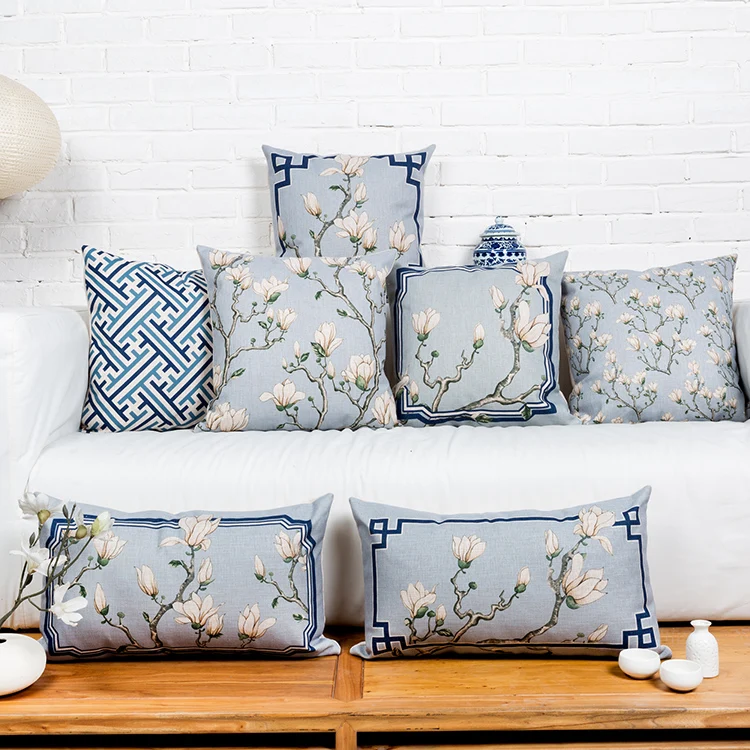 Прямая поставка китайская синяя художественная наволочка для подушки