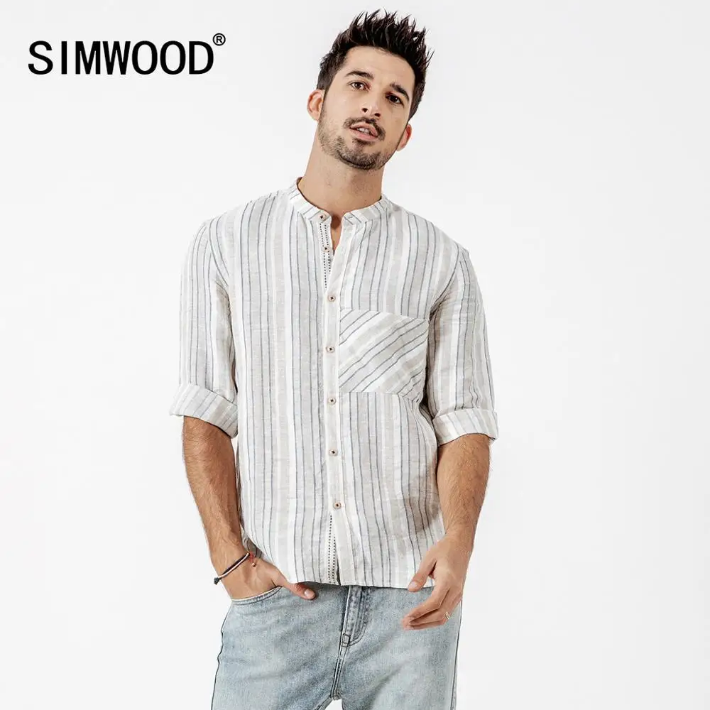 SIMWOOD льняные хлопковые рубашки с рукавом три четверти мужские 2019 высокое