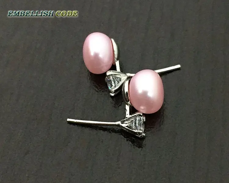 Очаровательные серьги-гвоздики из натурального пресноводного жемчуга, 8 мм, хорошее ювелирное изделие, серебро 925 пробы, цирконий, белый, черный, фиолетовый, коричневый, синий