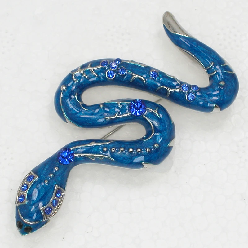 

Animal Snake Brooch Blue Rhinestone Enamel Pin brooches C978 B