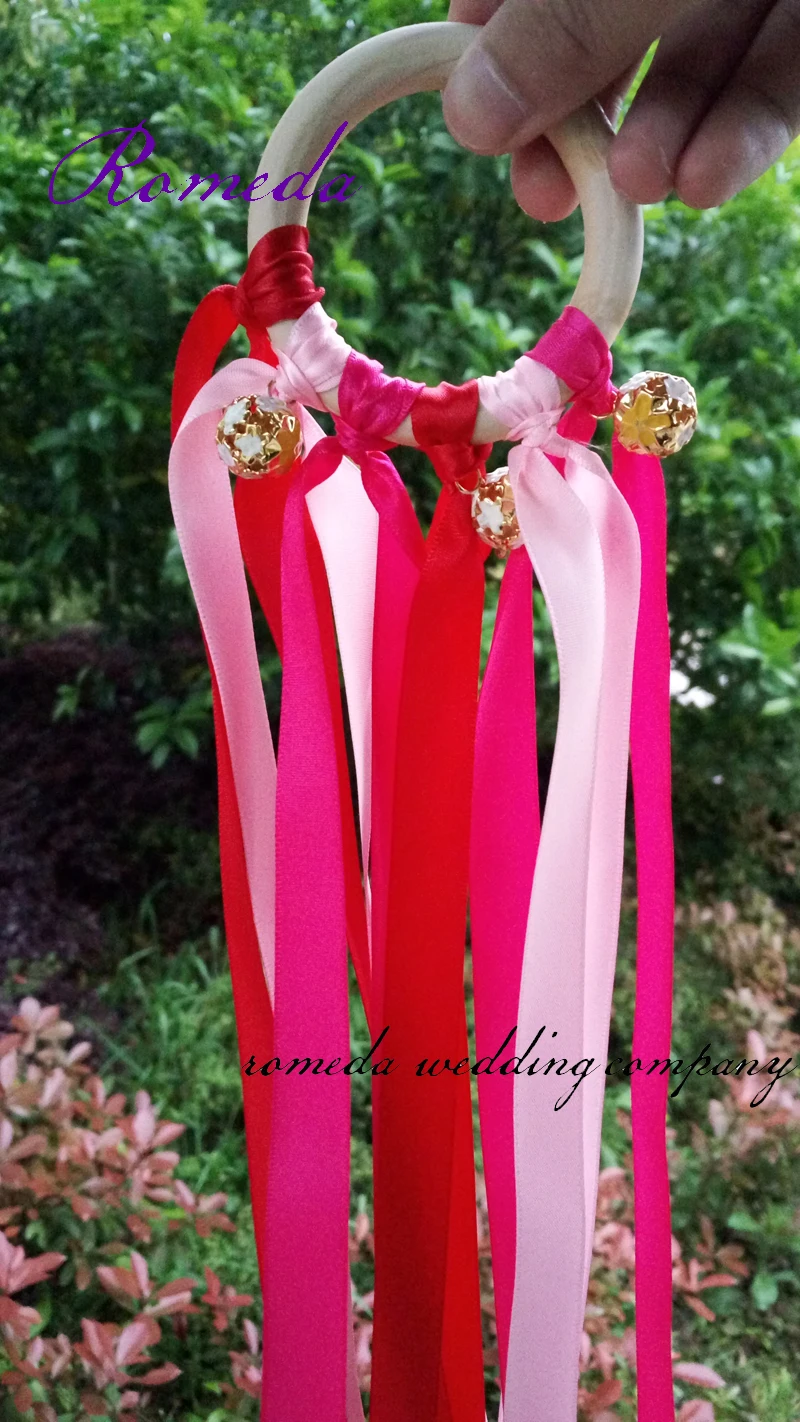 Лидер продаж деревянное кольцо с розовой + Красной фушийской лентой Уолдорф