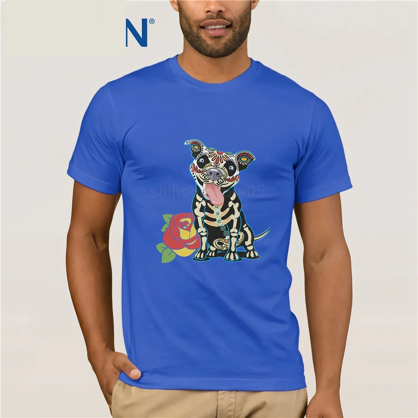 Day of The Dead Pitbull Tshirt T-shirt t shirts Short Casual Cotton O-Neck Broadcloth | Мужская одежда