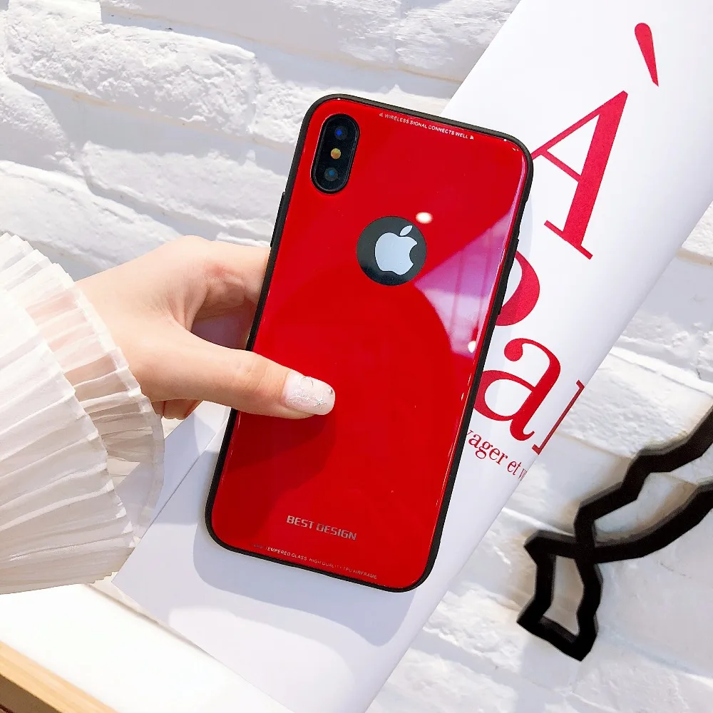 Случаях роскоши зеркало Капа чехол для iPhone 6 S 7 8 Plus X Закаленное стекло чистый цвет