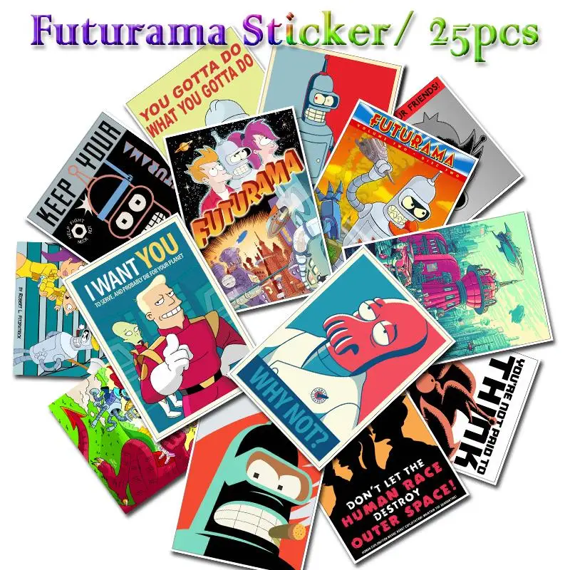 25 шт. Американский комикс Futurama плакат Стилизация наклейка для гитары Холодильник Скейтборд Futurama наклейка игрушка граффити наклейка s