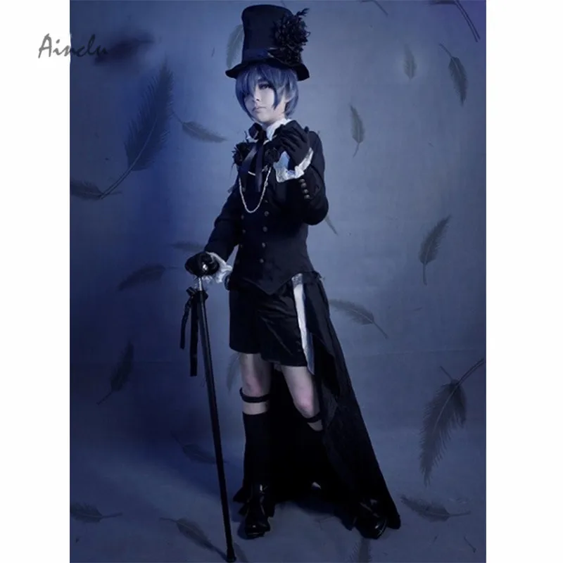Ainclu Kuroshitsuji Ciel Phantomhive взрослый Карнавальный Костюм Черный Дворецкий костюм для