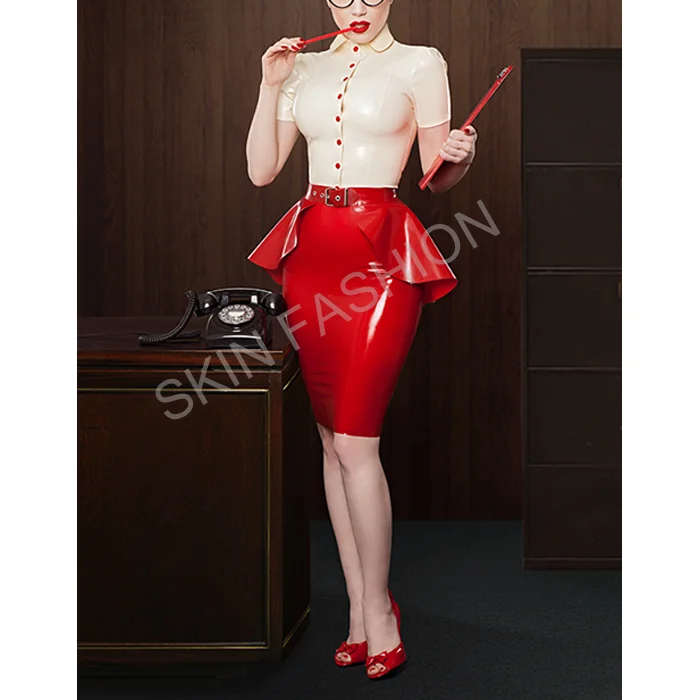 Бесплатная доставка! Женская латексная блузка и юбка новинка горячая Распродажа