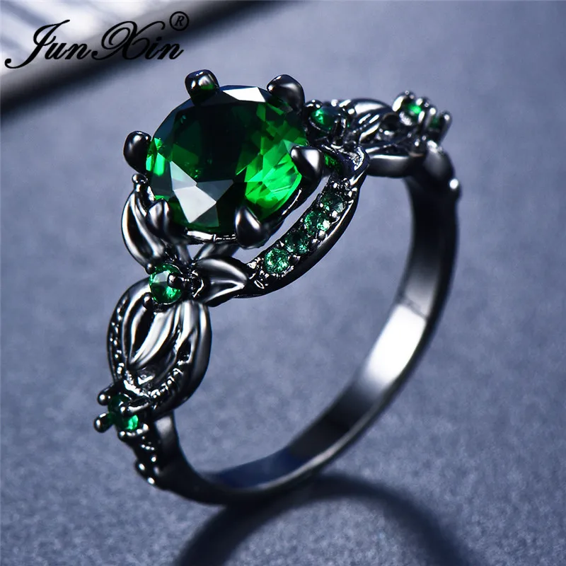 Green Новинка, Брендовое женское круглое цветочное кольцо с большим кристаллом, цирконием, любовь, ювелирное изделие, Винтаж, 14 к, Черное золото, красное, обручальное кольцо для женщин - Цвет основного камня: Green