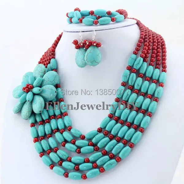 Beautiful 6 Row hot Jewelry Set Red Coral Necklace Birthday Gift Bridesmaid Statement | Украшения и аксессуары
