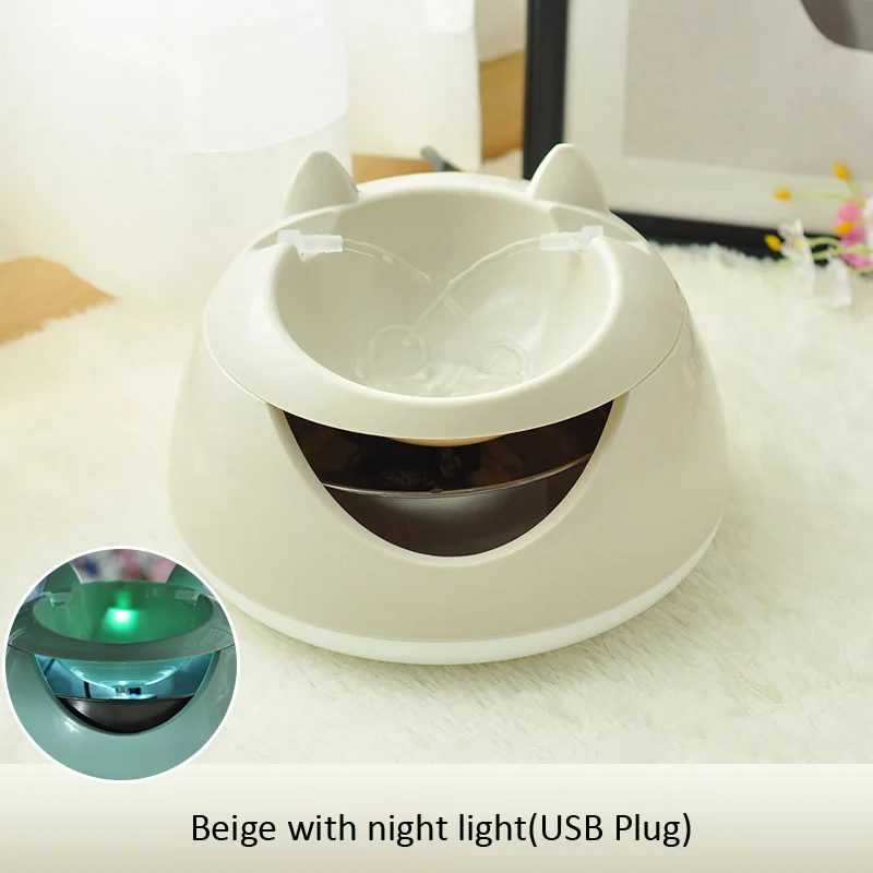 beigeUSB night light Автоматический фонтан для кошек светящиеся Домашние животные собаки USB Электрический водяной фонтан диспенсер для воды поилки для домашних животных дропшиппинг - Цвет: beigeUSB night light