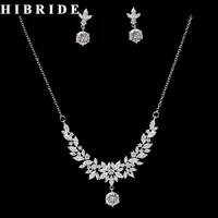hibride european style round cut cz pendant necklace earring set flower women bridal jewelry sets dress accessories n 267