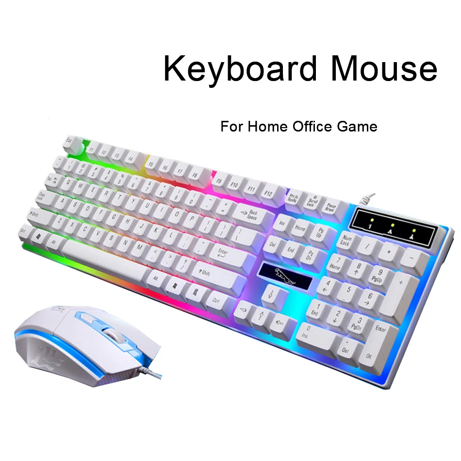 Проводная игровая мышь Клавиатура Набор с RGB светодиодный подсветка клавиатура мышь комбо для геймера 104 клавиш черный/белый