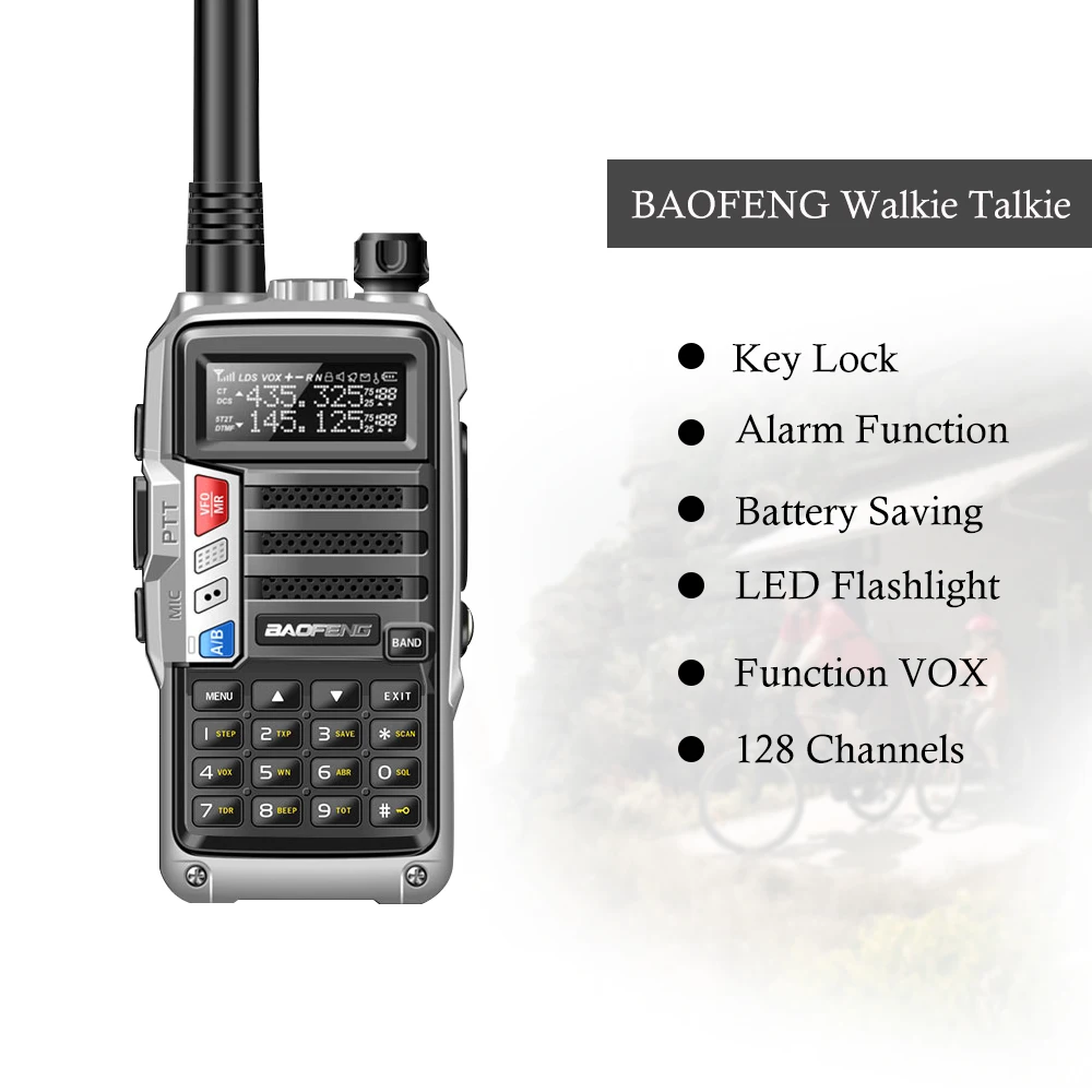 BAOFENG UV-10R рация двухсторонний радиоприемопередатчик 5 Вт большой диапазон 128 каналов памяти светодиодный фонарик с функцией блокировки ключей