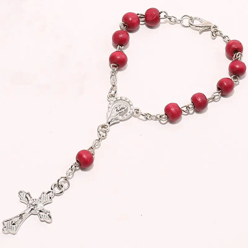 Христос Религиозные Красный деревянные четки оптом по низкой цене бусы с Иисусом