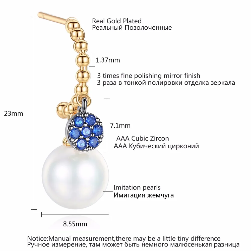 LUOTEEMI новые модные маленькие серьги-подвески золотого цвета с синим кубическим