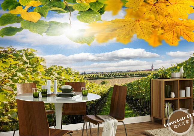 Объемные большие фрески на заказ красивые Фэнтези с желтыми листьями для