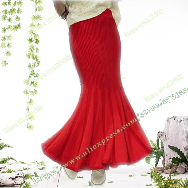 

Female Fashion Korean Sexy Black Knitting Stretch Pleated Maxi Long Mermaid Fishtail Skirts Womens Woman Clothing Skirt