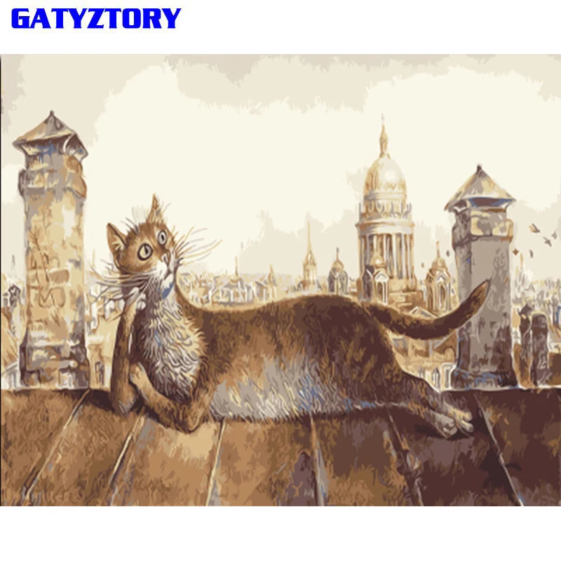 GATYZTORY бескаркасная картина DIY по номерам кошка животные Современная Настенная