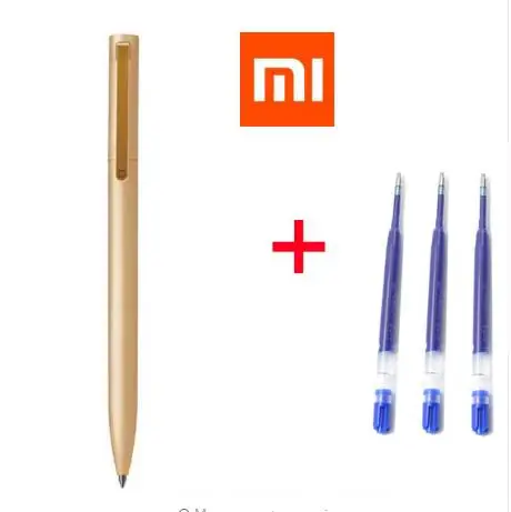 Gold add 3pcs Blue Оригинальные Xiaomi металлические ручки школьные Канцтовары, шариковая ручка PREMEC 0,5 мм швейцарская японская черная ручка - Цвет: Gold add 3pcs Blue