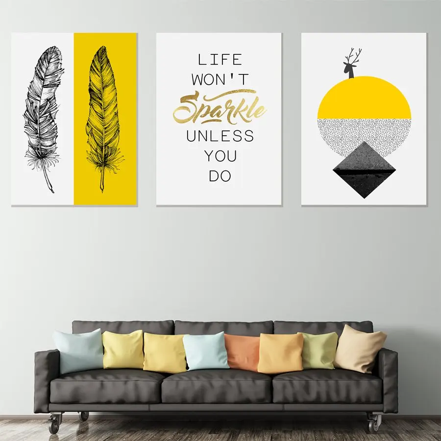Sketch Feathers And Deer Heads HD Print Canvas Paintings Wall Artwork Prints Picture Home Decor for Living Room | Дом и сад