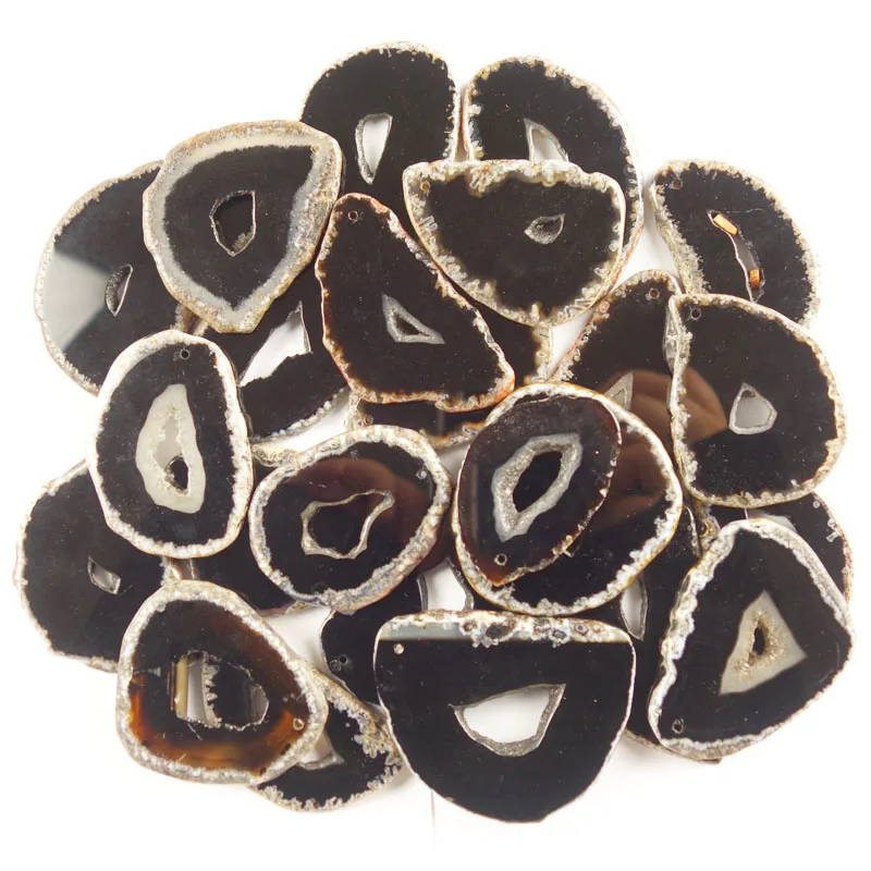 

10pcs Wholesale Black Mixed Size Onyx Agates Slice Irregular Pendant Beads Size:(70mm-105mm)x 5mm
