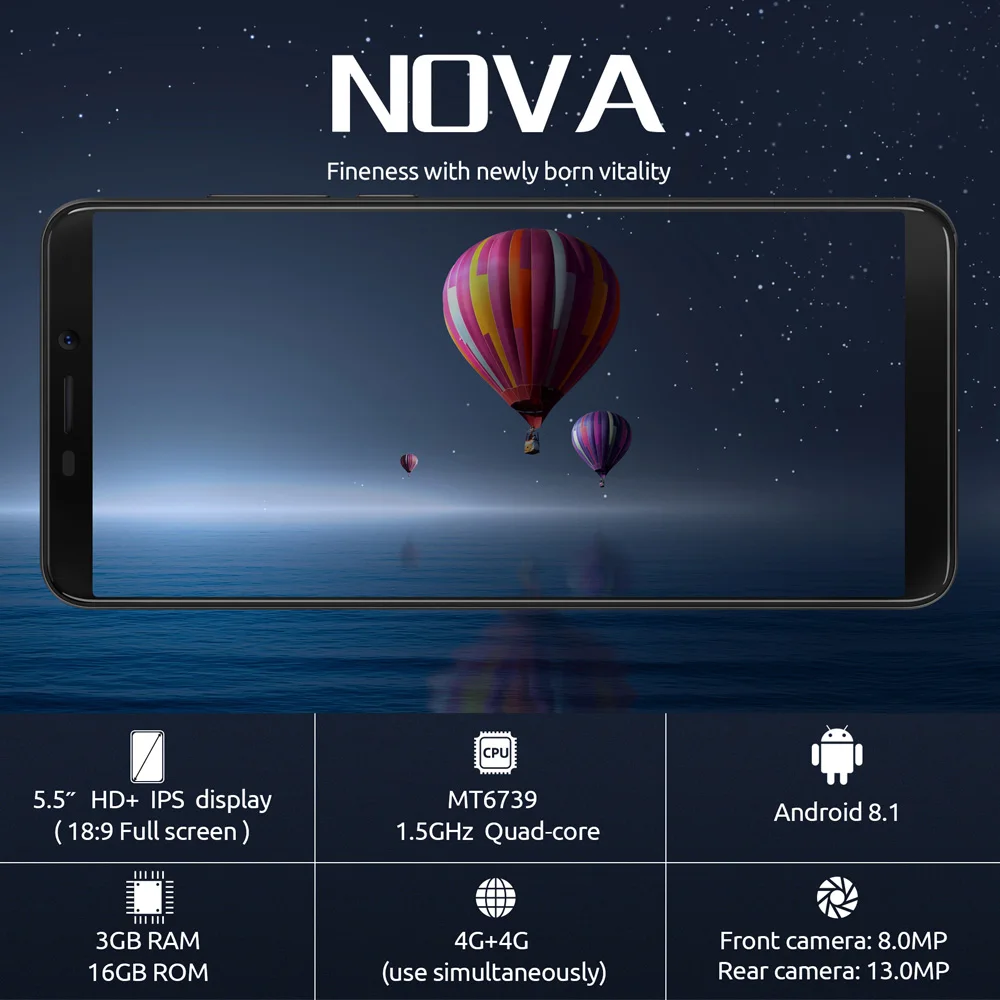 CUBOT Nova 4G мобильный телефон Android 8,1 отпечатков пальцев 3 гб+ 16 гб 13 мп+ 8 мп камера 5,5 дюймов HD+ 720*1440P 18:9 экран смартфон