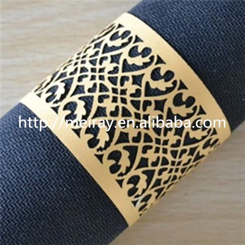 ecofriendly personalzied metallic gold paper napkin rings laser cut