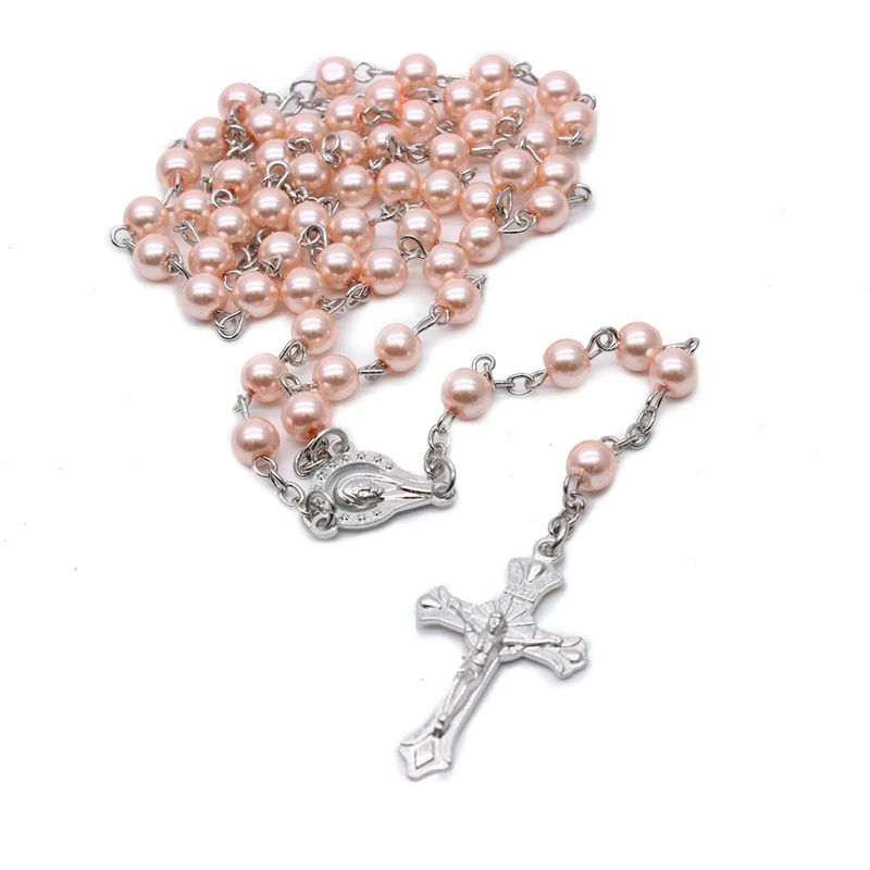 6 мм розовый жемчуг крест четки ожерелье христианская Свадьба молиться ювелирные