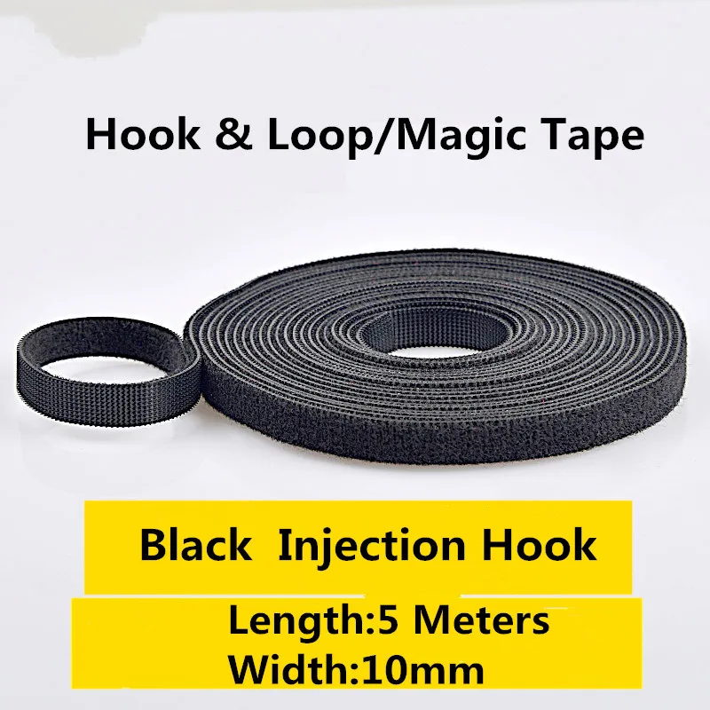 

1PCS MT001-2 Black Hook&loop Nylon Fastening Tape Magic Tape Strap Width 10 mm Cable Tie 5 Meters Injection Hook
