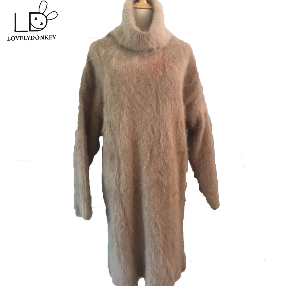 

LOVELYDONKEY mink cashmere turtleneck sweater long Pullover sweater coat free shipping M604