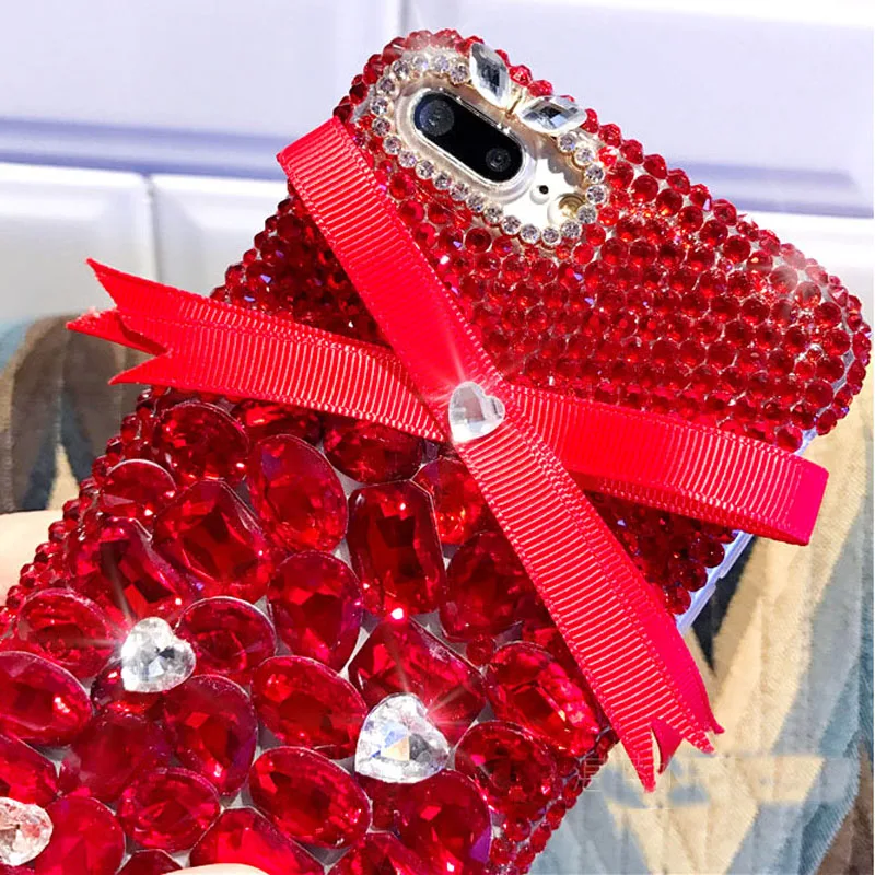 Для iphone 7 красный Bling алмаз лук чехол + ручной работы со стразами ювелирное для X
