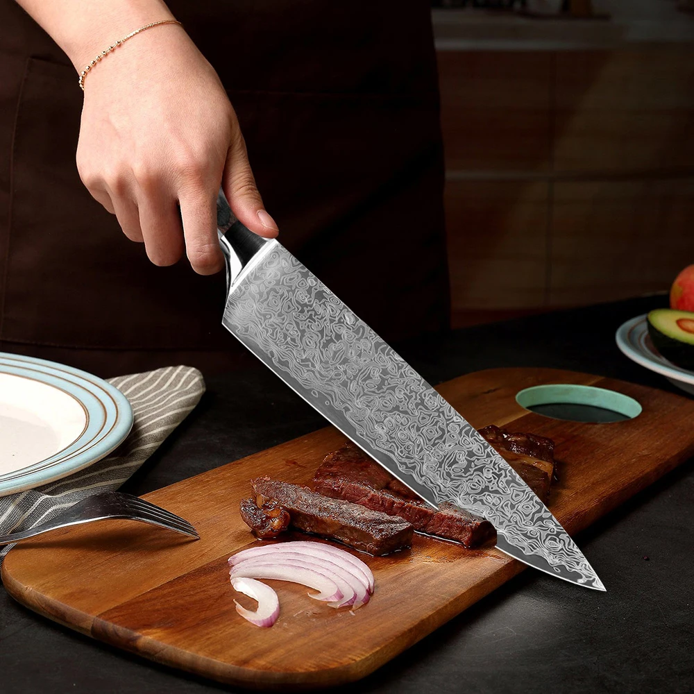Набор кухонных ножей XITUO из нержавеющей стали с лазерным узором дамасский