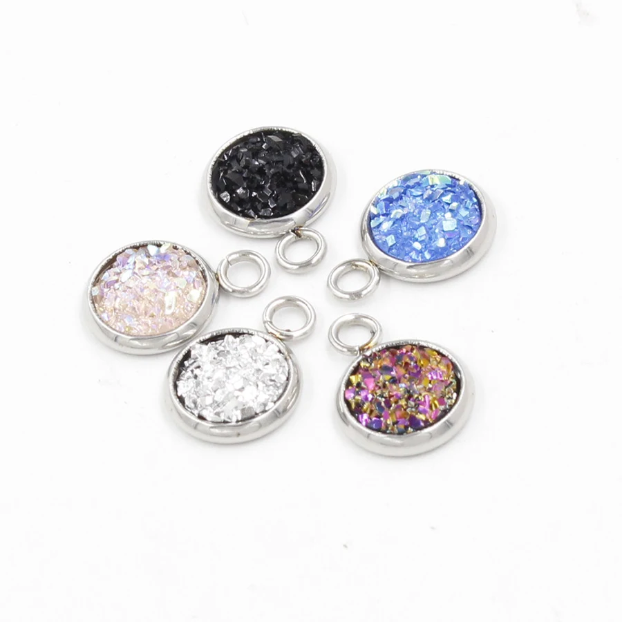 Fnixtar Small Round Glitter Faux Druzy Cabochon Resin Charms For Gilrs Necklace Bracelet DIY Jewelry Making 8mm 50 piece/lot|Шармы| |