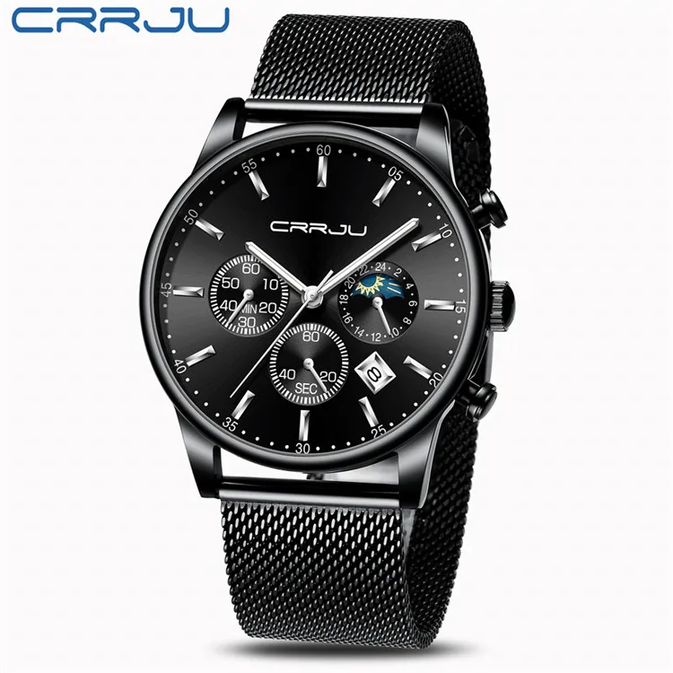 CRRJU мужские часы Reloj Hombre мужские s часы лучший бренд класса люкс кварцевые часы с большим циферблатом спортивные водонепроницаемые Relogio Masculino Saat - Цвет: black silver
