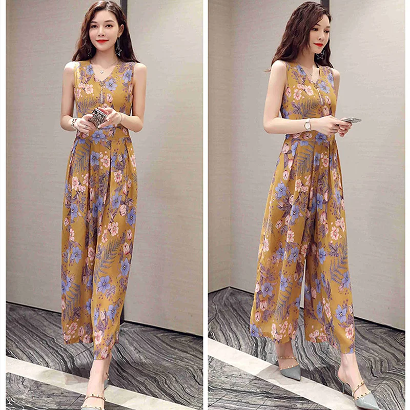 Женский комбинезон с высокой талией тонкий свободный большого размера V-образным