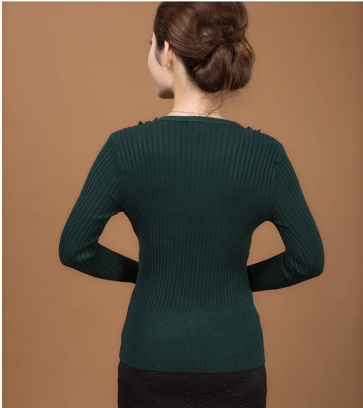 Autumn Winter Pullover Kniting Sweater Women Female Solid Color Slim Elastic Middle-Aged Jumper T332 | Женская одежда