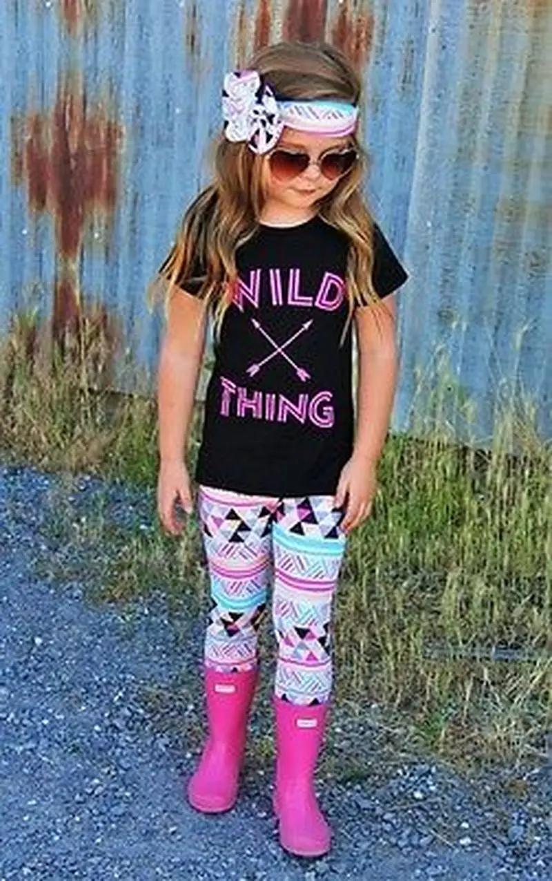 Комплект одежды для маленьких девочек 3 шт. футболка с надписью и длинные штаны
