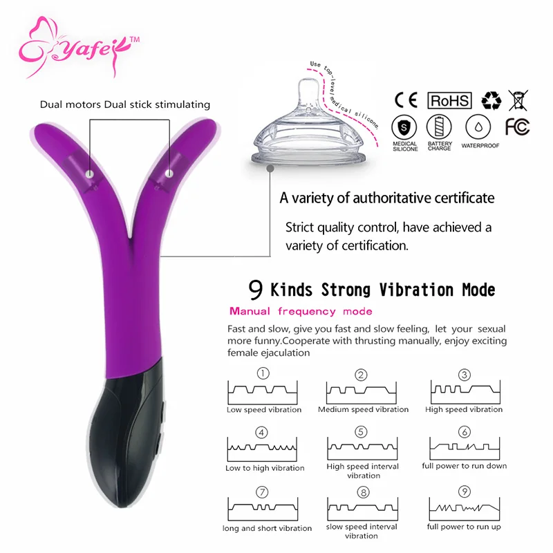 YAFEI Мощный двойной вибратор для женщин точки G вагины клитора Анальный кролик