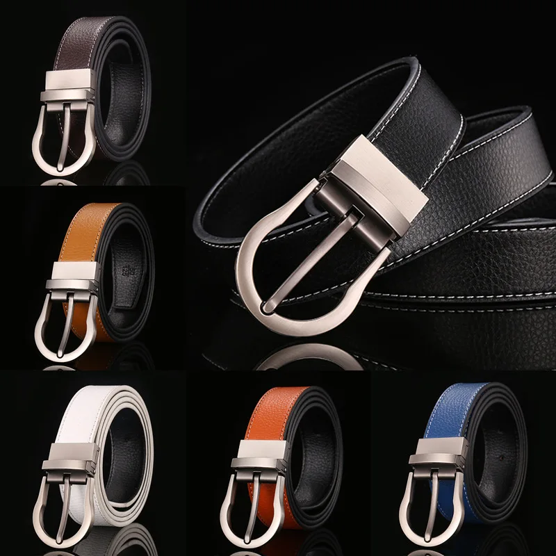 L2016121 мужской двусторонний ремень с пряжкой модный кожаный | Аксессуары для