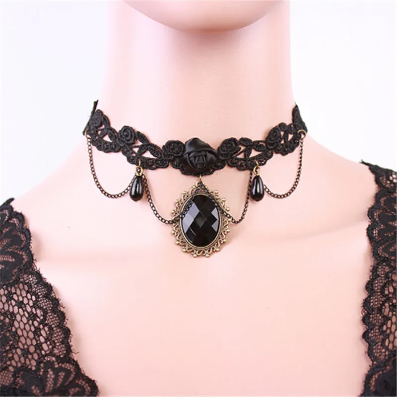 Лидер продаж модный чокер на шею кружевное ожерелье с розовым дизайном подвеска