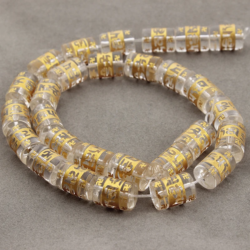 Тибетский буддистский молитвенный стеклянный бисер с штампованными золотыми