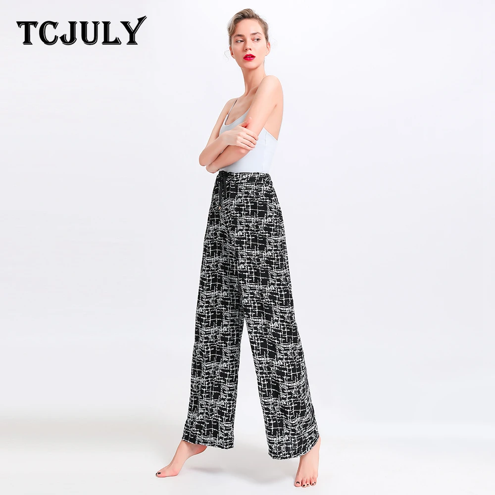 TCJULY Новое поступление высокая талия широкие брюки на завязках свободные