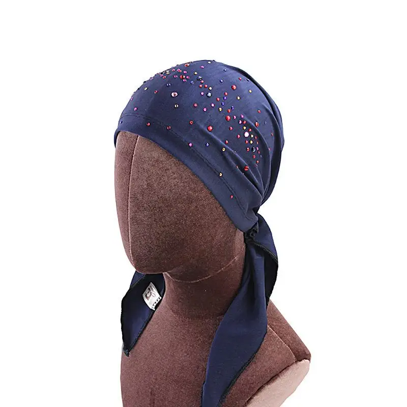 navy blue Мусульманская женская шапка для женщин головной убор печать тюрбан химиотерапия обертывание шапки для женщин девочек раковые головные уборы при химиотерапии капот Femme Новинка - Цвет: navy blue