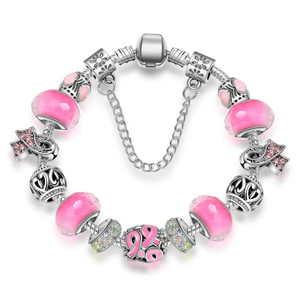 pink KEORMA розовый браслет, фиолетовый и лента, хрустальные бусины, драгоценности в Европейском стиле, браслет для женщин, ювелирные изделия KM010 - Окраска металла: pink
